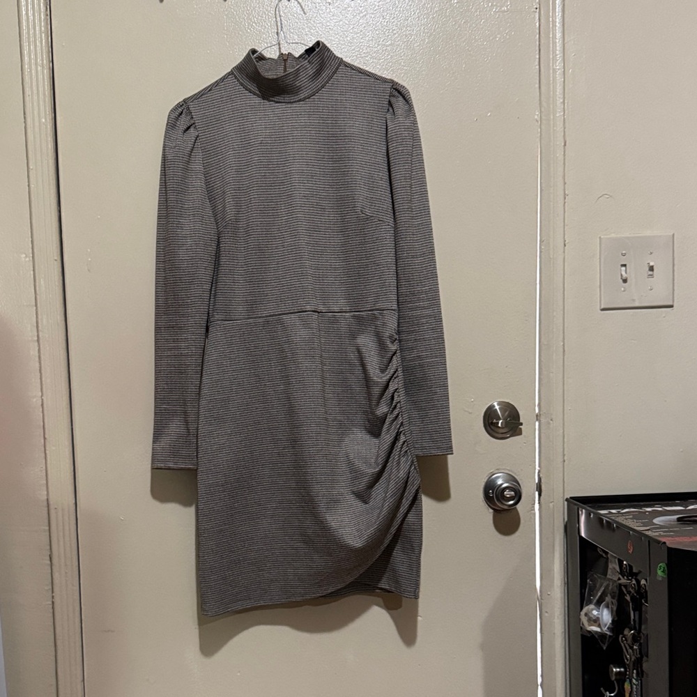 Gray Long Sleeve Dress with Ruched Detail